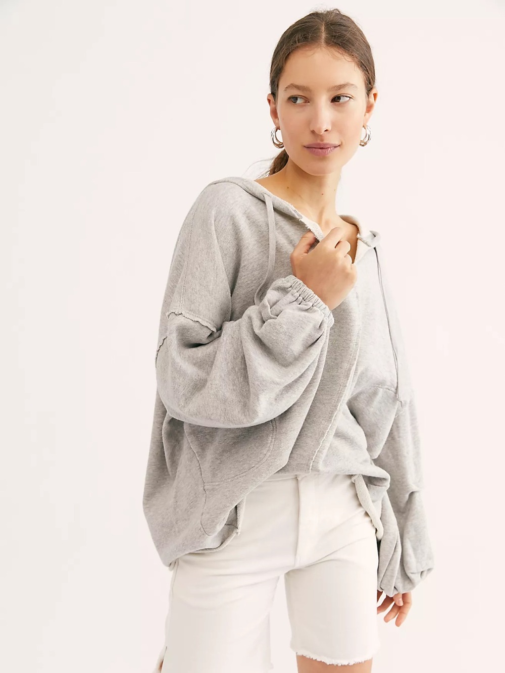 Free People Mason Pullover Oversized Hoodie Gray Size S EUC
